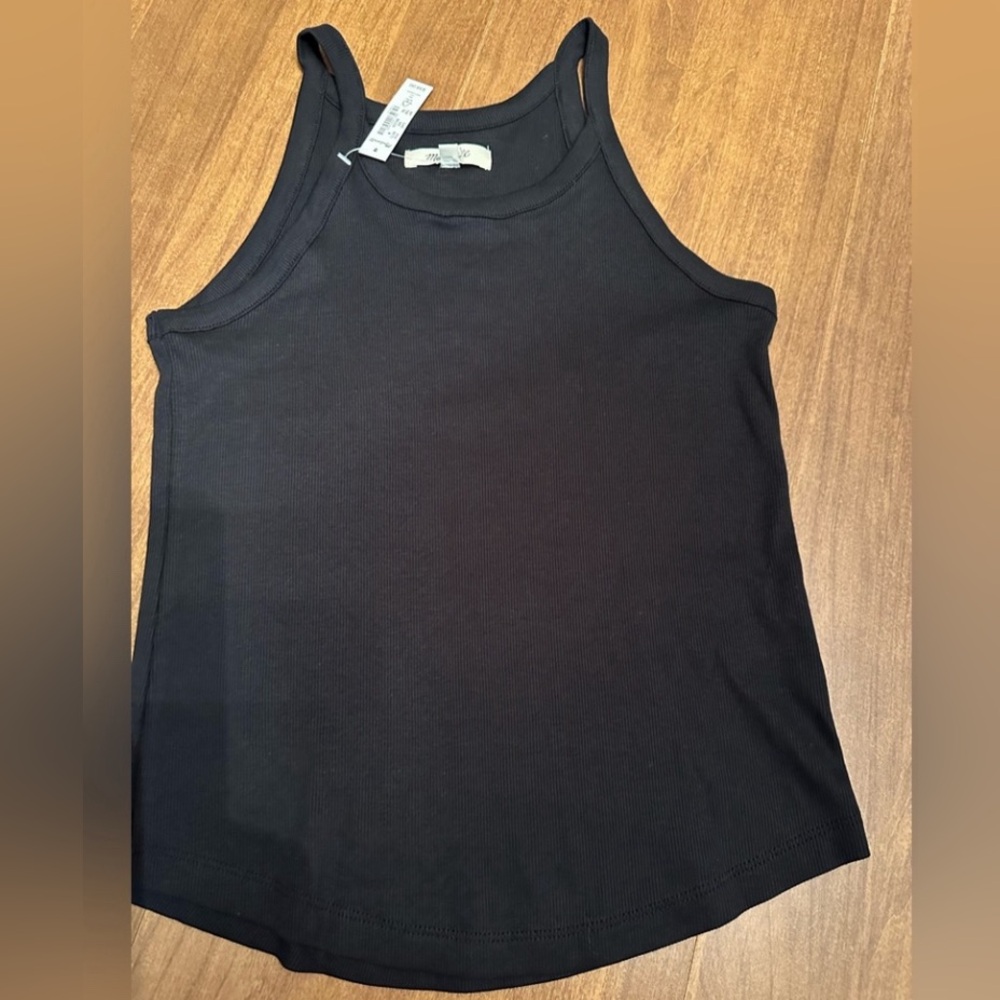 Madewell Brightside Rib Cutaway Tank Size Medium Black